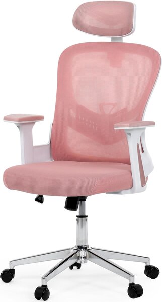 Sedia da ufficio, rete grigia, plastica bianca, rotelle per pavimento rigido, braccioli 2D Rosa