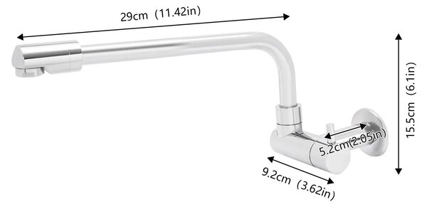 Rubinetto da cucina - Rubinetto a parete - Miscelatore - Bocca orientabile - Ottone - Acqua calda/fredda - 29×9,2×15,5 cm - Grigio chiaro