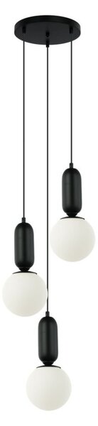 Lampada a sospensione in vetro nero con sfere bianche ALDEVA Italux PND-02340-3S-BK