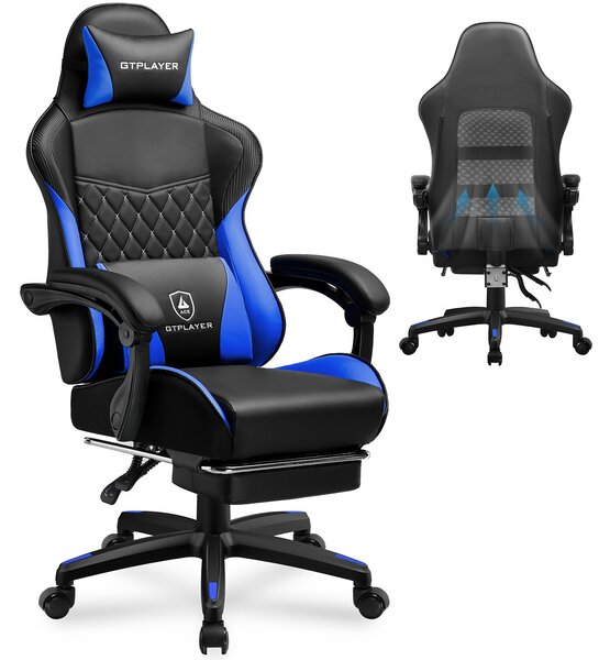 GTPLAYER Sedia da gioco, sedia da gioco, sedia da ufficio ergonomica regolabile in altezza, pratica per l'inverno e l'estate, con doppio schienale con poggiapiedi