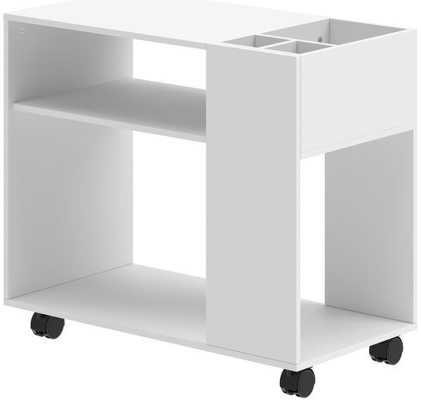 HOMCOM Tavolino da Salotto con Ruote, Vani Aperti, Ripiano e Scomparto, 70x36x60 cm, Bianco | Aosom Italy