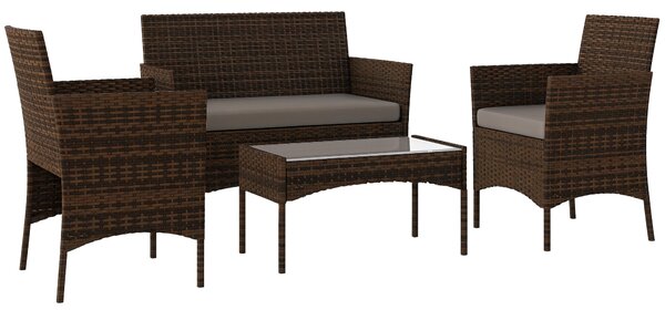 Set da Giardino con Divano 2 Posti 2 Sedie e Tavolino Basso in Rattan e Acciaio Grigio e Marrone
