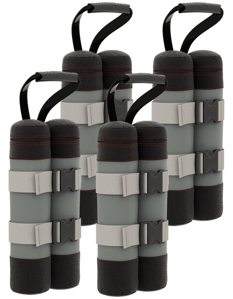 Set 4 Pesi per Gazebo 20x10x43 cm Riempibili con Sabbia fino a 12 kg in Tessuto Oxford 168D Nero e Grigio