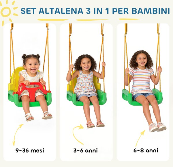 AIYAPLAY Altalena da Giardino per Bambini Altalena per Neonato 3 in 1 Verde | Aosom Italy