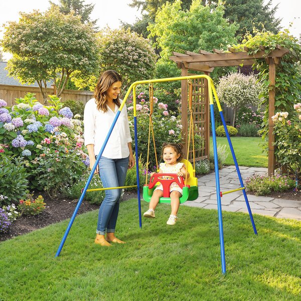 Altalena da Giardino per Bambini Trasformabile 3 in 1 Telaio in Metallo Verde