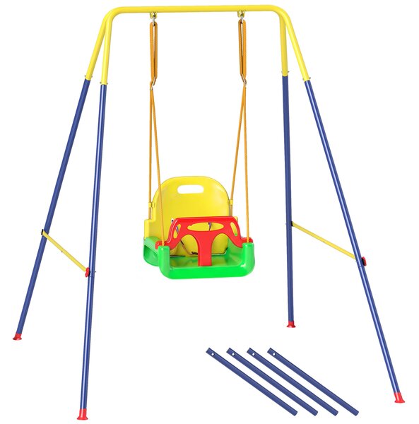 Altalena da Giardino per Bambini Trasformabile 3 in 1 Telaio in Metallo Verde