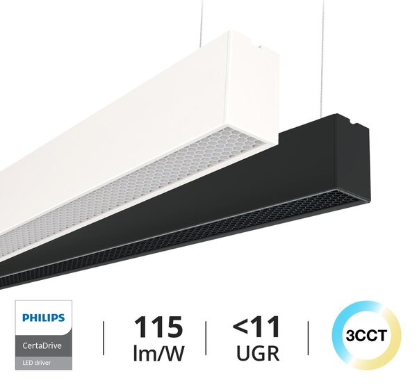 Lampada Lineare LED Sospesa 40W 120 cm con driver Philips Bianca o nera