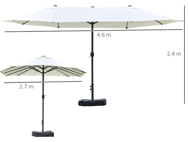 Outsunny Ombrellone Doppio a 12 Stecche con Base a Croce e Manovella, in Acciaio e Poliestere, 455x265x238 cm, Beige | Aosom Italy
