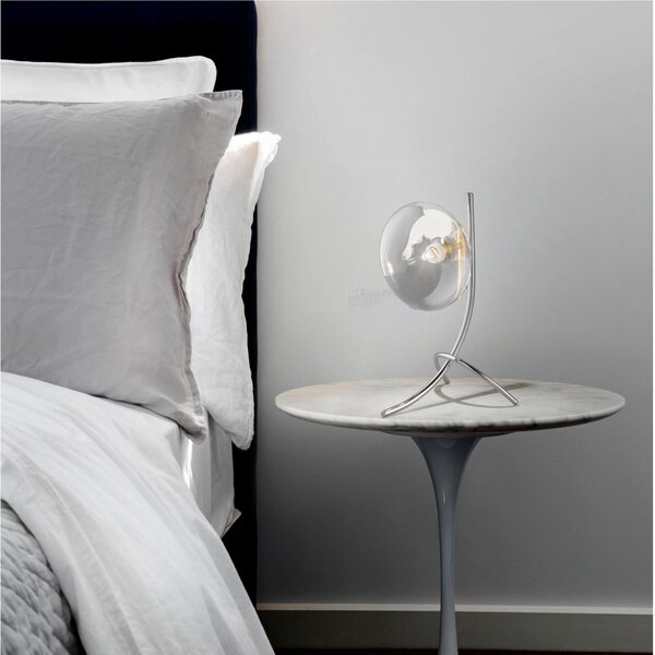 Lampada da Tavolo, Abat-Jour struttura in metallo cromato CROMO MODELLO DOLCE Dimensioni 15x h 16 cm G9 1x Max 25 Watt 0,52 kg Diffusore in vetro finitura Trasparente