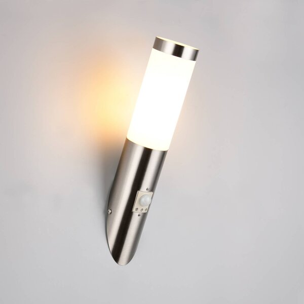 Trio Lighting Applique da esterno Trioto, color nichel, 39 cm in acciaio inox, sensore Trioto, Alluminio / Grigio / Zincato, Acciaio Inox, Moderno, Applique da esterni