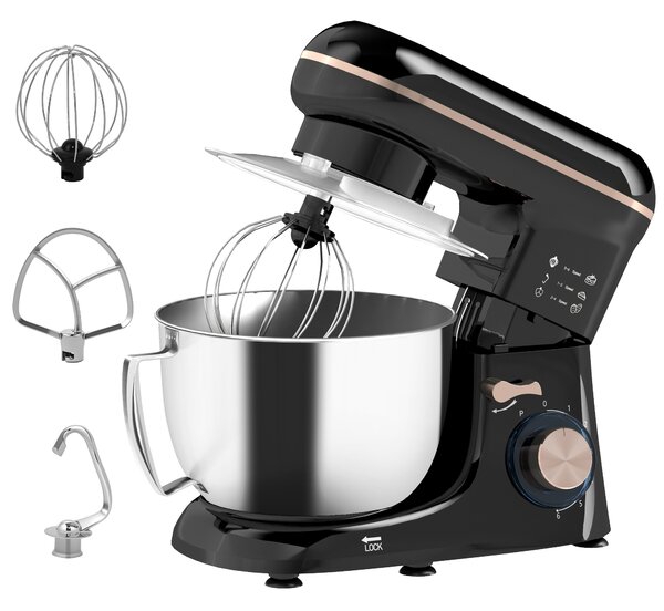 Impastatrice Planetaria da 4.5L a 6 Velocità 35x22x29 cm Ciotola in Acciaio Inox Nero