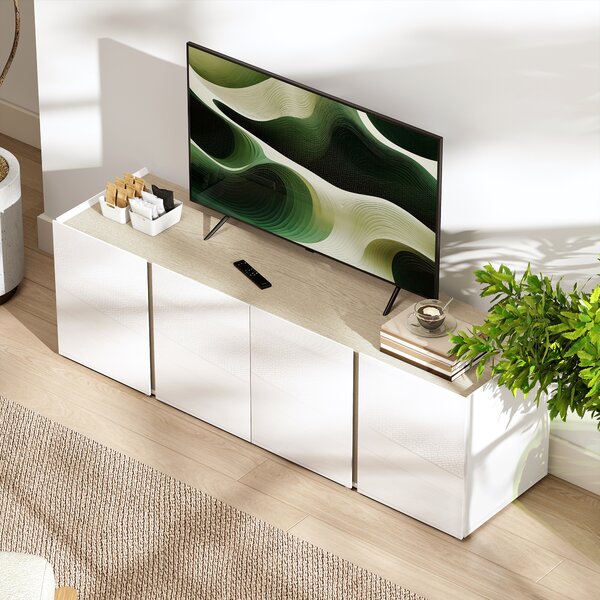 HOMCOM Mobile TV con 4 porte a chiusura ammortizzata, ripiano regolabile e passacavi, 135 x 38 x 45 cm, Bianco | Aosom Italy
