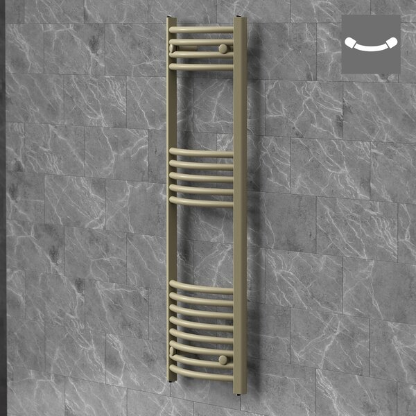 Asciugamani radiante LuxeBath Sahara, 400x1200 mm, beige. Radiatore per bagno con attacco laterale, asciugamani radiante curvo, porta asciugamani, radiatore da parete per bagno