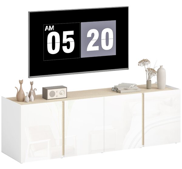 HOMCOM Mobile TV con 4 porte a chiusura ammortizzata, ripiano regolabile e passacavi, 135 x 38 x 45 cm, Bianco | Aosom Italy