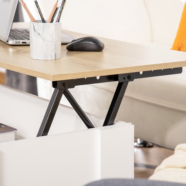 HOMCOM Tavolino con piano sollevabile, tavolino da soggiorno con spazio di archiviazione nascosto, stile moderno, per soggiorno, ufficio, 100x50x45cm, bianco | Aosom Italy
