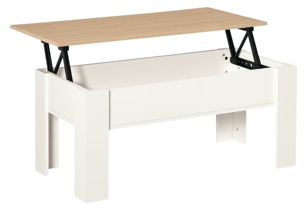 HOMCOM Tavolino con piano sollevabile, tavolino da soggiorno con spazio di archiviazione nascosto, stile moderno, per soggiorno, ufficio, 100x50x45cm, bianco | Aosom Italy