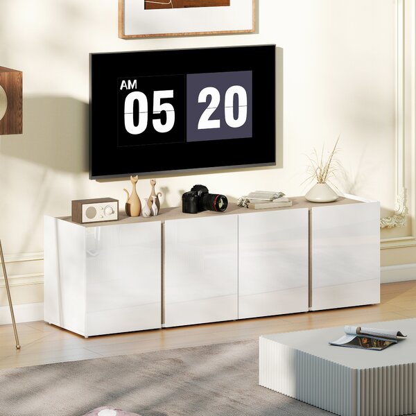 HOMCOM Mobile TV con 4 porte a chiusura ammortizzata, ripiano regolabile e passacavi, 135 x 38 x 45 cm, Bianco | Aosom Italy