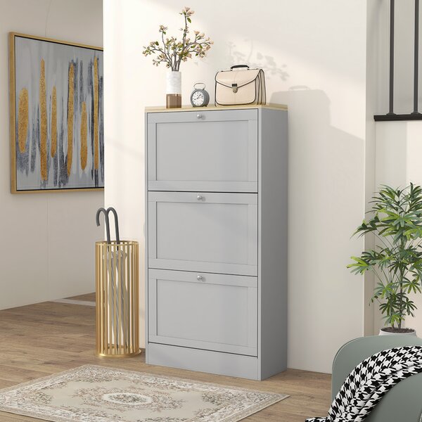 HOMCOM Scarpiera per 18 paia, con 3 cassetti a ribalta e ripiani regolabili, 60x23,5x115cm, Grigio | Aosom Italy