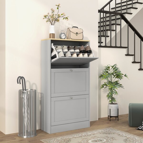 HOMCOM Scarpiera per 18 paia, con 3 cassetti a ribalta e ripiani regolabili, 60x23,5x115cm, Grigio | Aosom Italy