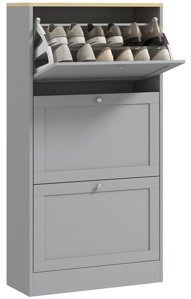 HOMCOM Scarpiera per 18 paia, con 3 cassetti a ribalta e ripiani regolabili, 60x23,5x115cm, Grigio | Aosom Italy