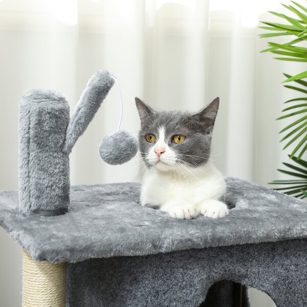 PawHut Albero Tiragraffi a 3 livelli con 2 nicchie 43 x 33 x 80 cm Grigio scuro | Aosom Italy