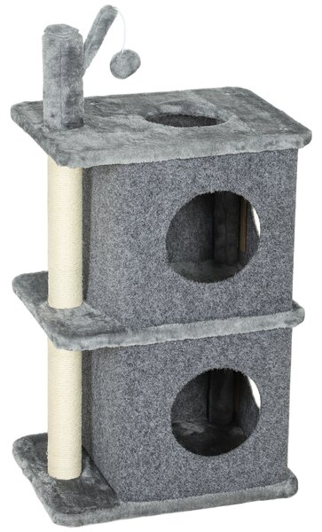 PawHut Albero Tiragraffi a 3 livelli con 2 nicchie 43 x 33 x 80 cm Grigio scuro | Aosom Italy