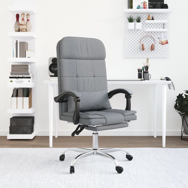 The Living Store Sedia da ufficio con funzione massaggio Tessuto grigio chiaro