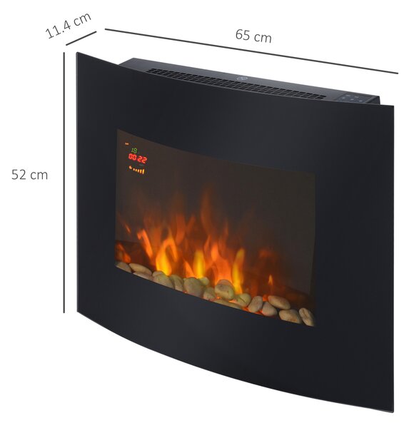 HOMCOM Camino Elettrico da Parete con 2 Livelli di Riscaldamento 900-1800W, Fiamma 7 Colori Regolabili e Telecomando, Nero | Aosom Italy