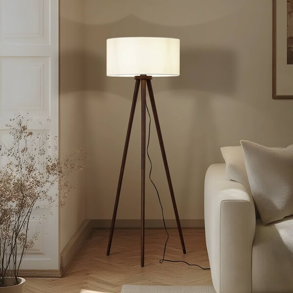 Lampada da terra Charlia Lindby, Legno scuro, Soggiorno / Sala da pranzo, Tessuto / Stoffa / Seta, Scandinavo, Lampada da terra
