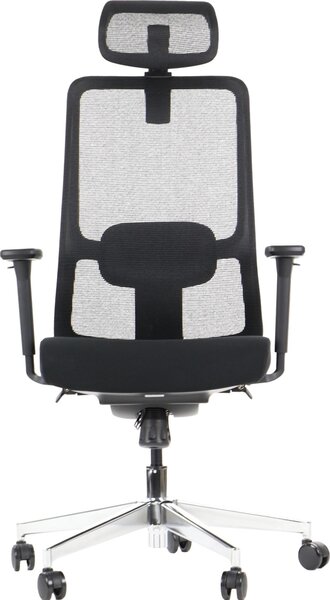Sedia da ufficio girevole ergonomica XELO/M, base cromata, braccioli regolabili, seduta scorrevole (avanti-indietro), nero