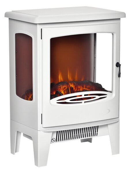 HOMCOM Camino Elettrico 900W-1800W con Effetto Fiamma, Temperatura Regolabile e 3 Lati Aperti, Copertura 20-25m², 39x26x54.8cm, Bianco | Aosom Italy