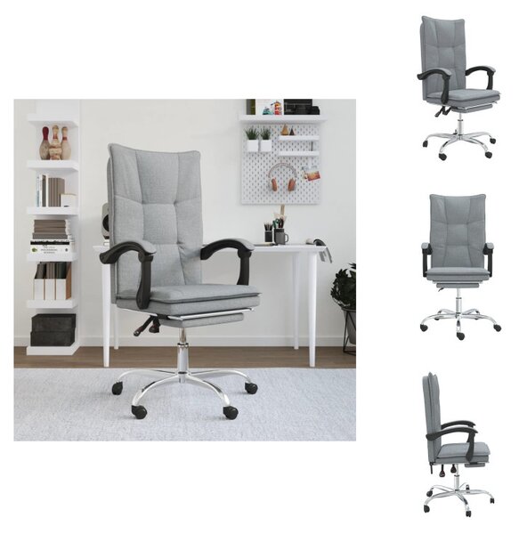 VidaXL Sedia da ufficio con funzione reclinabile in tessuto grigio chiaro - Sedie da ufficio