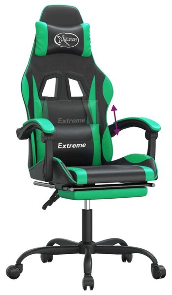 VidaXL Sedia da gioco con poggiapiedi in ecopelle nera e verde