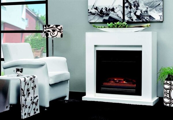 Casa Padrino Camino elettrico Art Deco Bianco L 102 x H 98 x P 39 cm - Camino elettrico - Camino antico da salotto