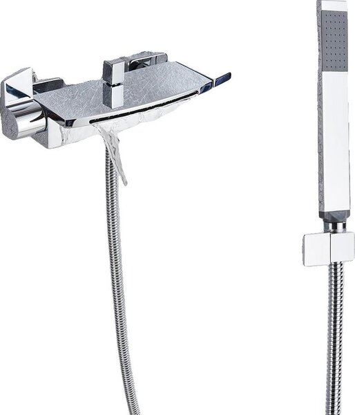 Rubinetto per doccia, bocca a cascata, design a doppia maniglia, cromato