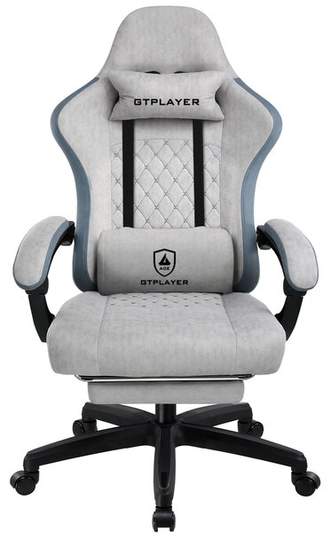 LUCKRACER Sedia da gioco con poggiapiedi Sedia da ufficio ergonomica con cuscino lombare regolabile, sedia da gioco con poggiatesta, regolabile in altezza, grigio