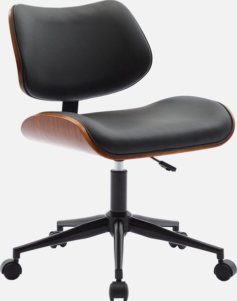 Sedia da ufficio con rotelle, effetto legno curvato e Pelle finta, Nero