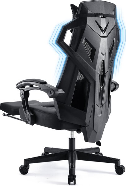 GTPLAYER Sedia ergonomica per ufficio Sedia da scrivania Sedia da gioco Sedia girevole Supporto lombare regolabile Poggiatesta Sedia direzionale comoda per la schiena con braccioli di collegamento Ruote Stub nero