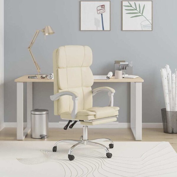 The Living Store Sedia da ufficio con funzione reclinabile in ecopelle crema