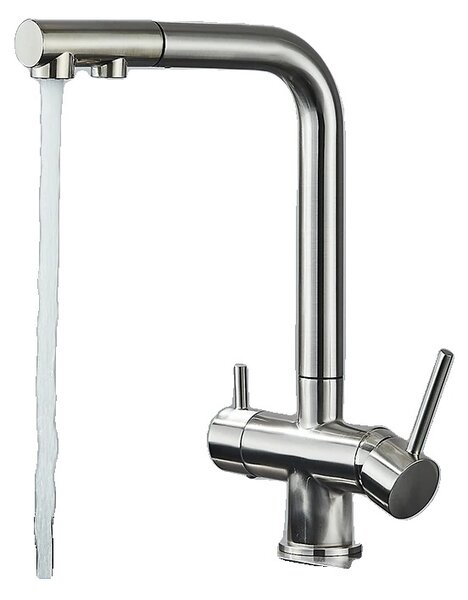 Rubinetto da cucina a soffitto, doppio supporto, orientabile a 360 gradi, nichel spazzolato