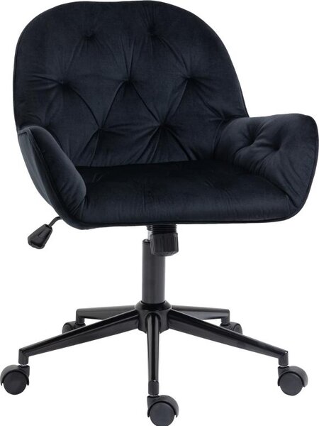 Fortuna Lai Sedia da ufficio Sedia girevole Poltrona da ufficio Poltrona direzionale regolabile in altezza Sedia da scrivania Poltrona da ufficio in poliestere simile al velluto Nero 60 x 61 x 81-91 cm