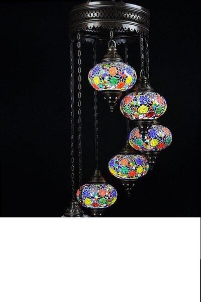 Lampada turca con 5 sfere colorate – Lampada orientale con mosaico realizzata a mano per una luce suggestiva