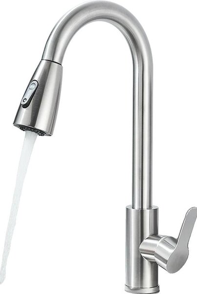 Rubinetto da cucina, doccetta estraibile flessibile, design monocomando, nichel spazzolato