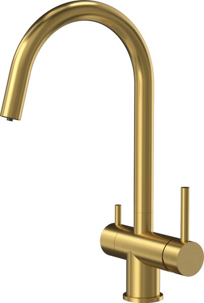 Miscelatore da cucina QUADRON Rubinetto CAREN a tre vie 360°, colore: oro, altezza: 35 cm Miscelatore da cucina in acciaio inox, rubinetto da cucina