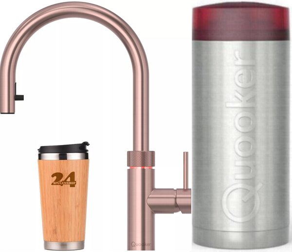 "QUOOKER Flex COMBI B bocca estraibile Copper Rose' PVD & rubinetto 100°C (22XRCO)" Miscelatore per lavello con funzione di acqua bollente a 100°C Inclusa tazza termica