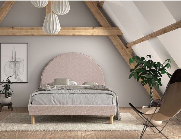 Letto singolo imbottito rosa con griglia 140x200 cm MOON - Vipack
