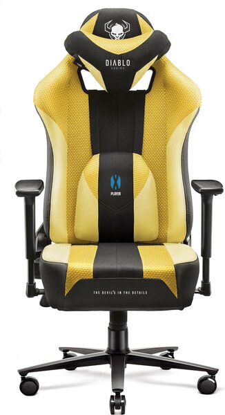 Diablo X-Player Gaming Chair Sedia da ufficio in tessuto 3D Braccioli Design ergonomico Cuscino collo/glutei Girasole scuro/Giallo King Size XL