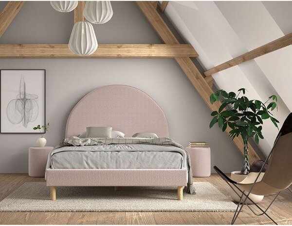 Letto singolo imbottito rosa con griglia 140x200 cm MOON - Vipack
