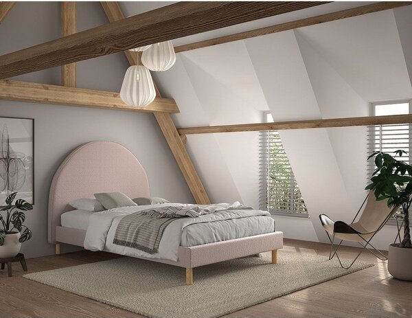 Letto singolo imbottito rosa con griglia 140x200 cm MOON - Vipack