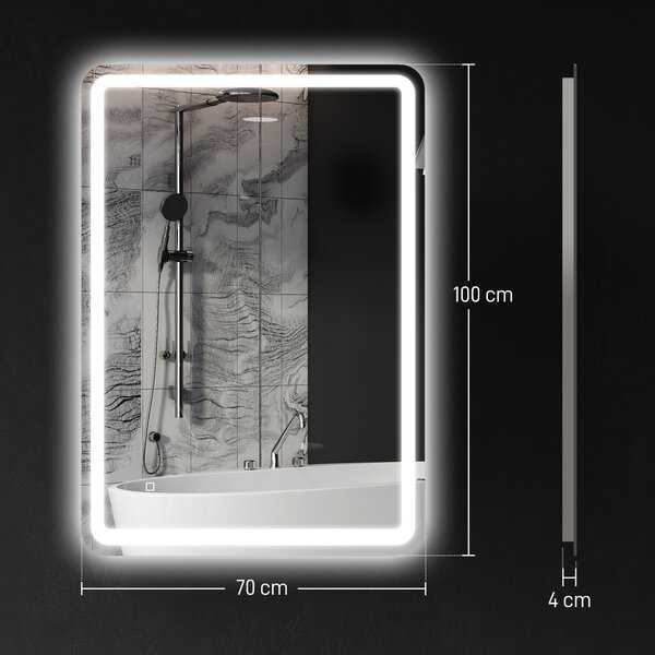 HOMCOM Specchio Bagno con Interruttore Touch, Luce LED a 3 Temperature e Antiappannamento, 70x100cm | Aosom Italy